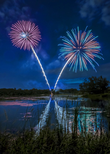 Reflections of fireworks