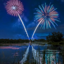 Reflections of fireworks