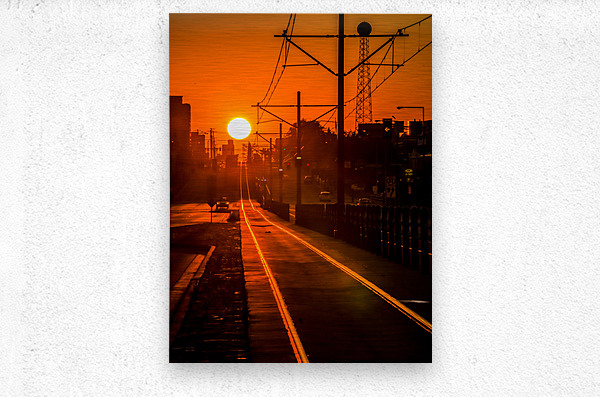 Sunset on tracks  Metal print