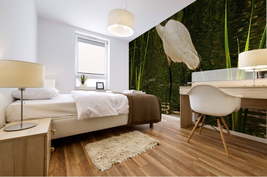 Feeding egret Mural print