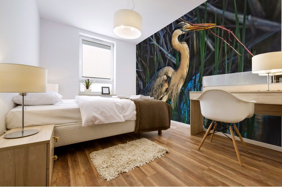 Heron in the morning Mural print