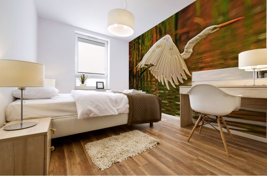Egret in Flight Mural print