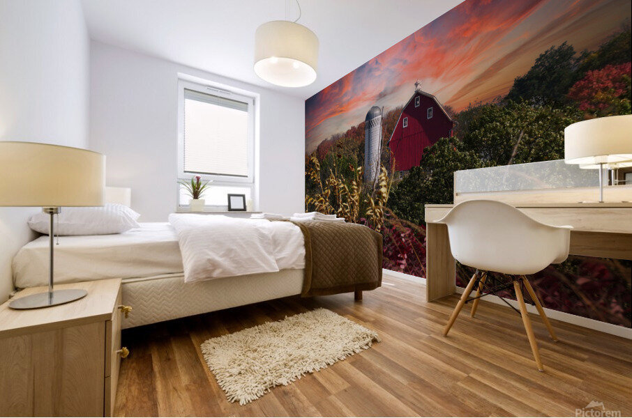 Burning Barn of Autumn Mural print