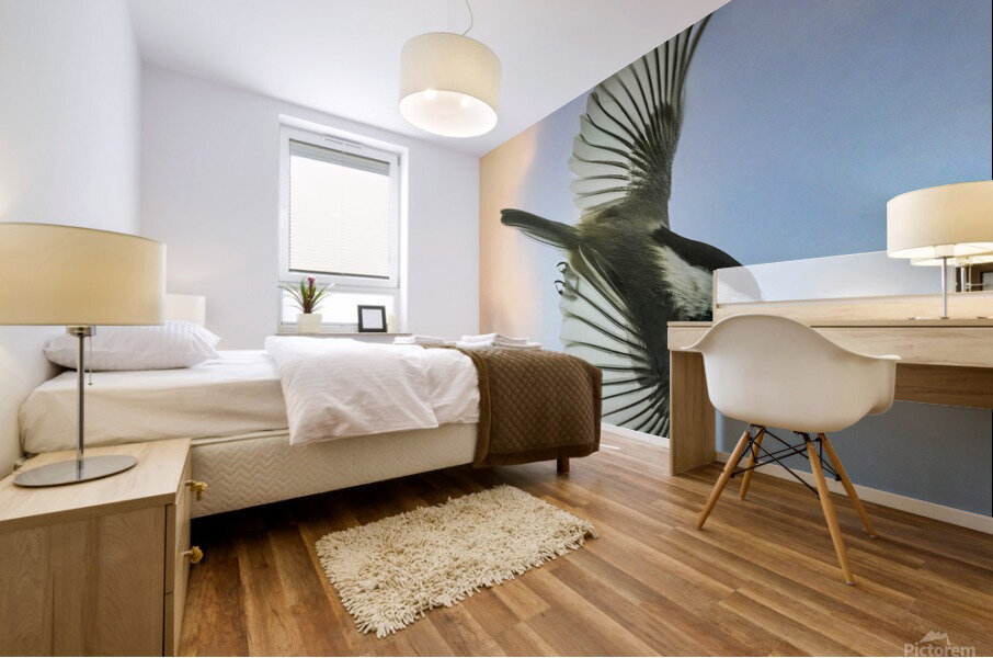 Chickadee on the wing Mural print