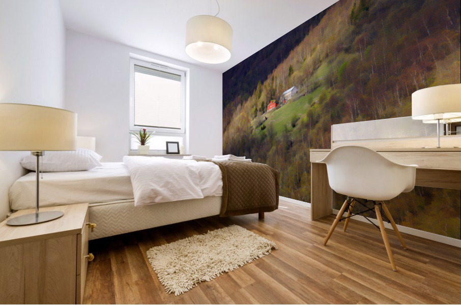 Farm on fjord Norway Mural print