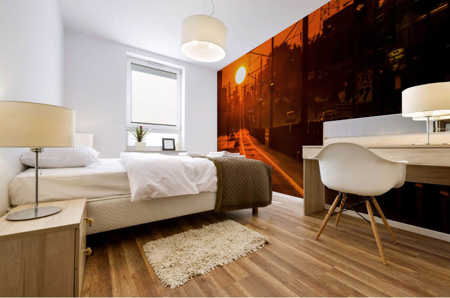 Sunset on tracks Mural print