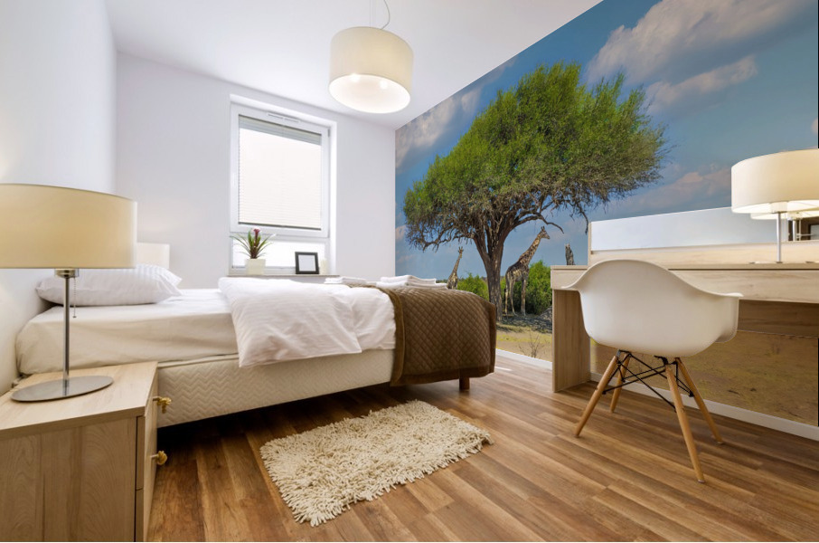 Giraffes under umbrella Mural print