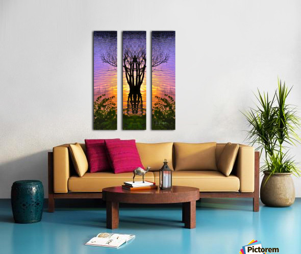 Lakeside sun on tree Split Canvas print