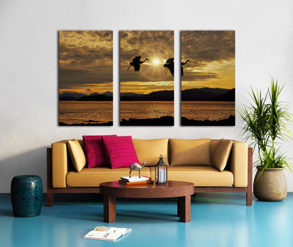 Sandhill cranes over Alaska Split Canvas print