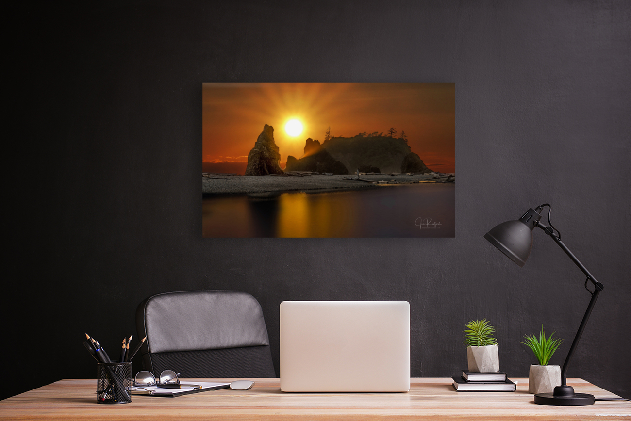 Sun on seastacks Reproduction