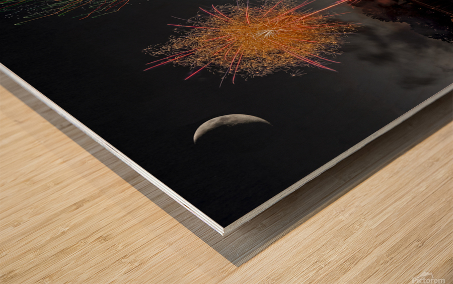 Lakeside Fireworks in Minnesota Wood print