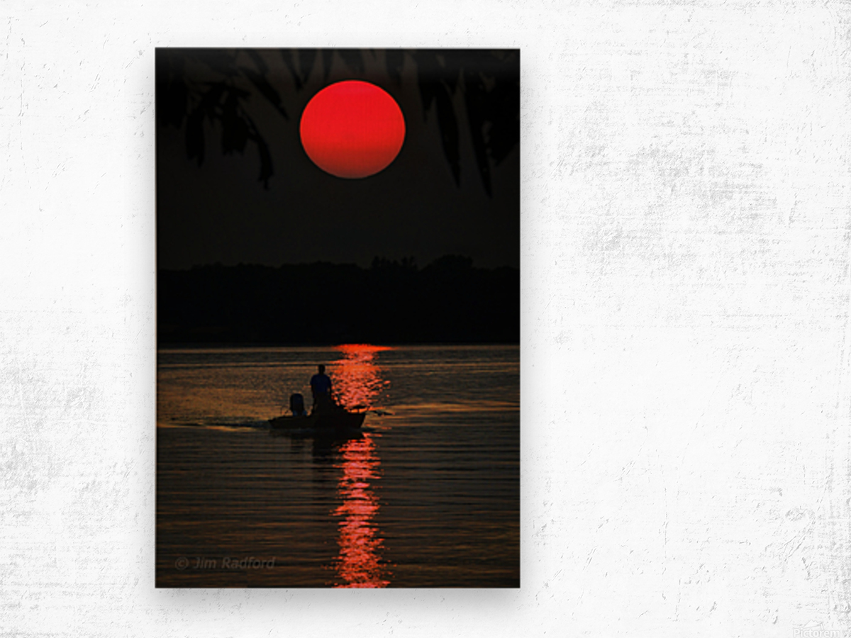 Fishing at Sunset Wood print